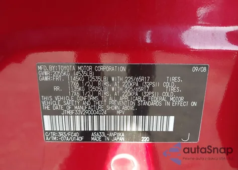 2009 Toyota Rav4 from USA, damaged, VIN JTMBF33V29D004024